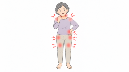 首・肩・おしり・太ももに痛みを感じている60代女性